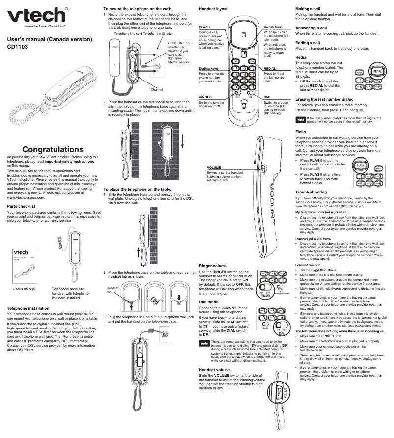 Page 1 of the manual User Manual Vtech Trimstyle CD1103