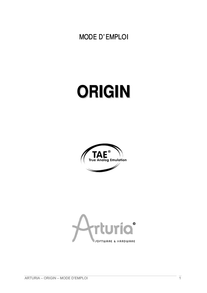 First page image of the manual for Origin