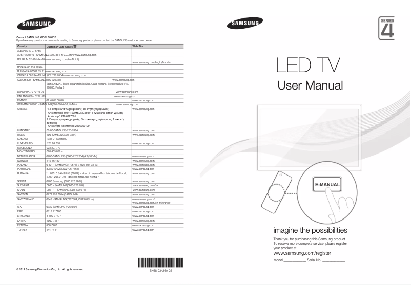 Page 1 of the manual Installation Guide Samsung UE32D4000NW