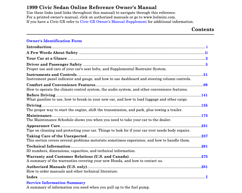 Page 1 of the manual User Manual Honda Civic (1999)