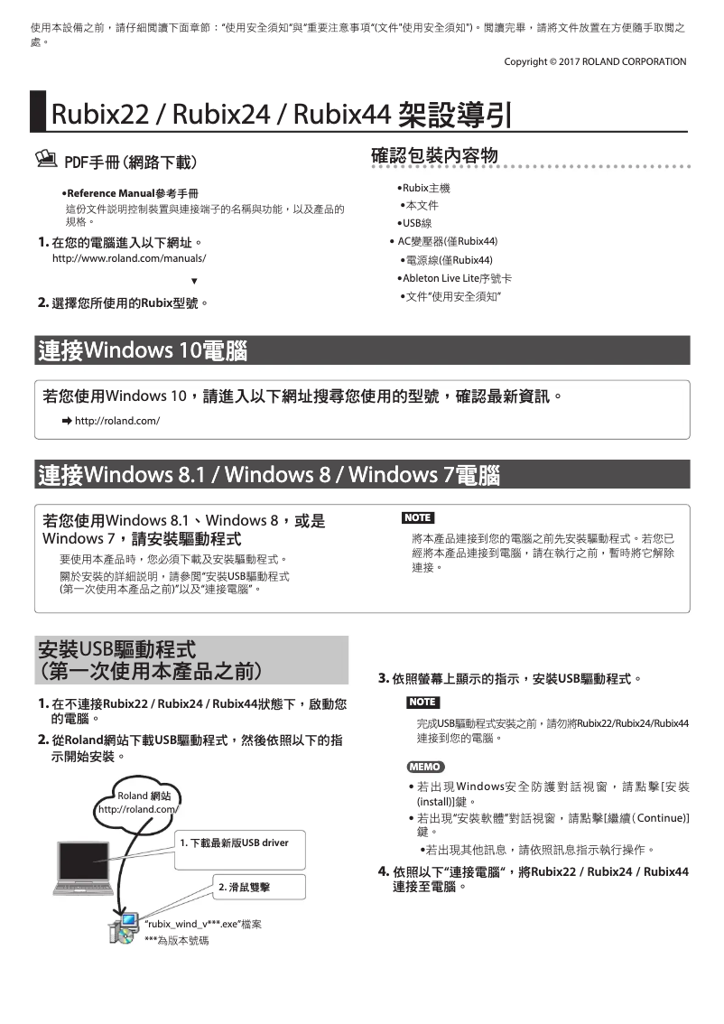 Page 1 of the manual User Manual Roland RUBIX22