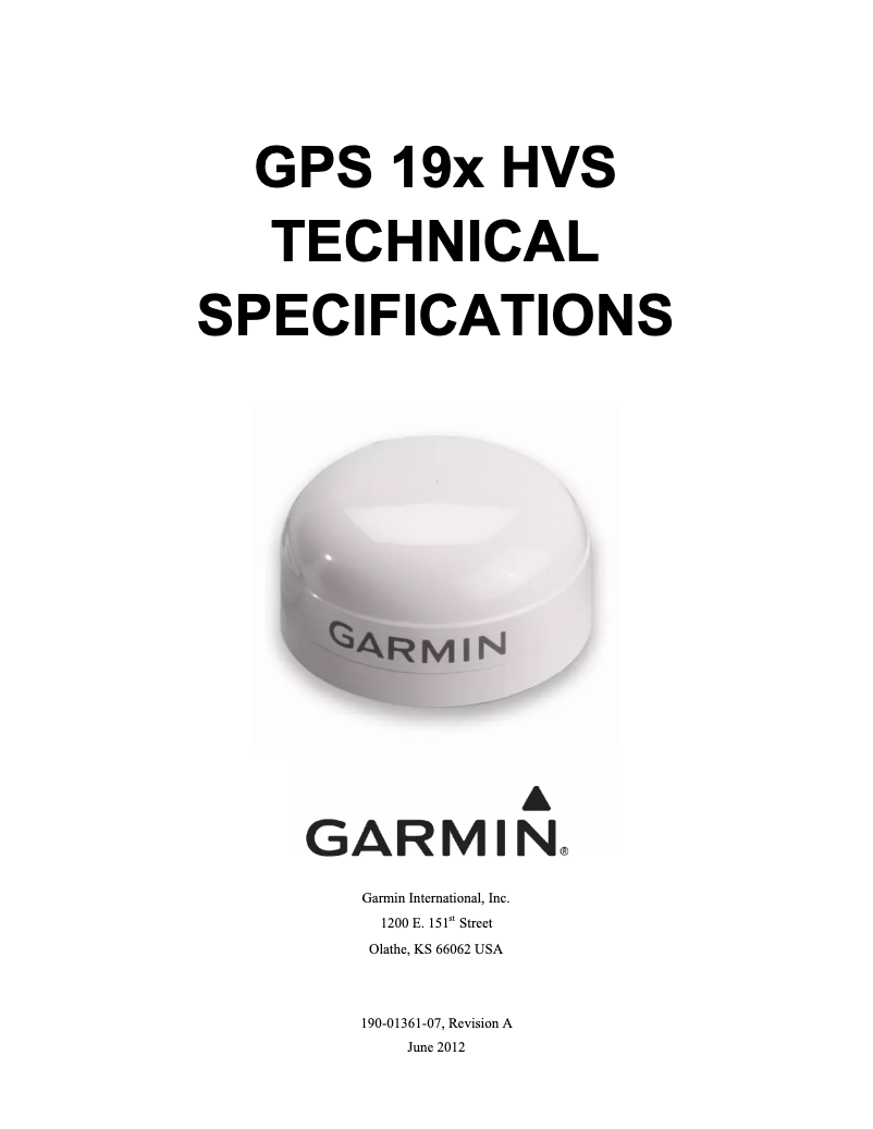 First page image of the manual for GPS 19x HVS