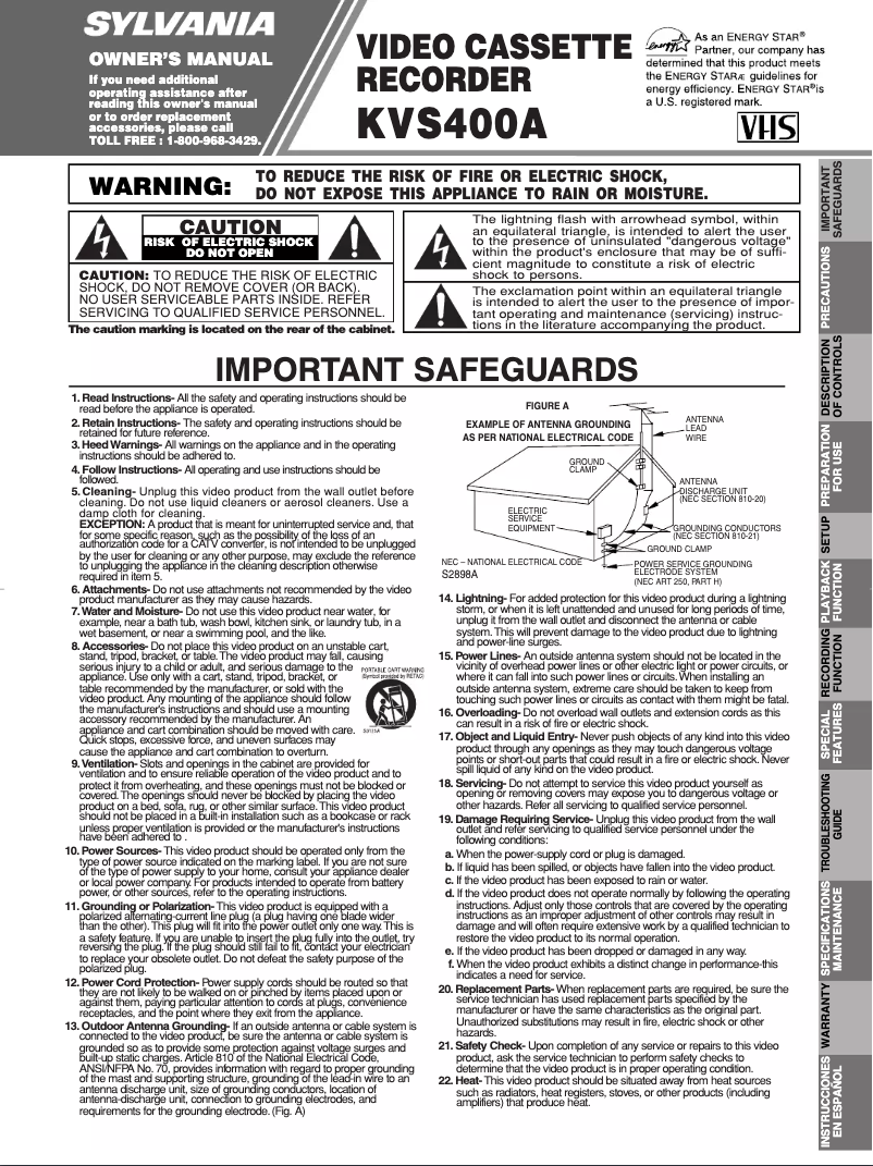 First page image of the manual for KVS400A