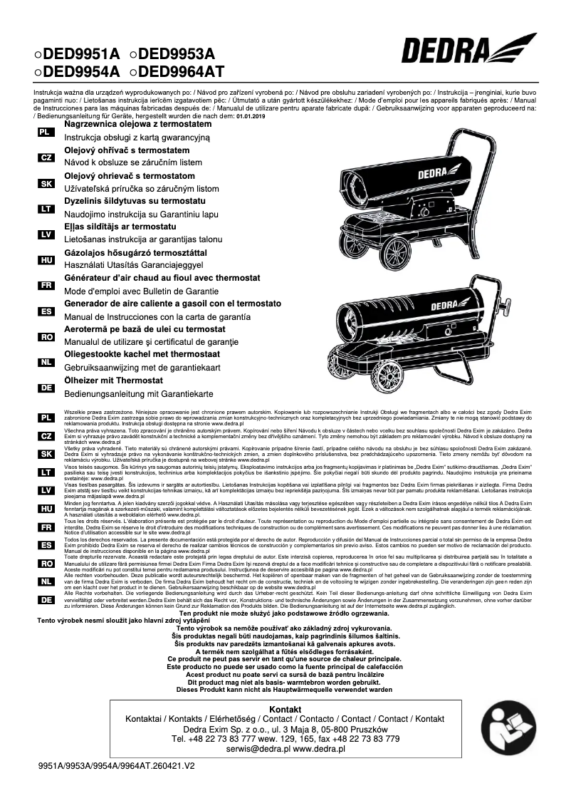First page image of the manual for DED9953A