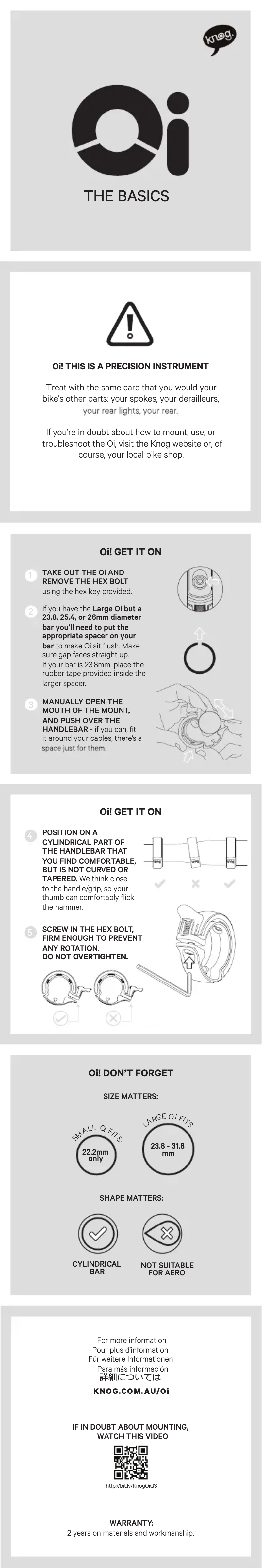 Page 1 de la notice Manuel utilisateur Knog OI Large