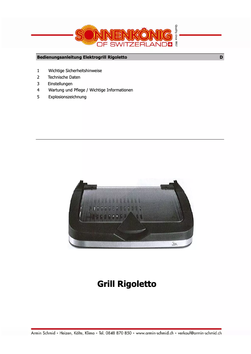 Page 1 of the manual User Manual Sonnenkönig Rigoletto