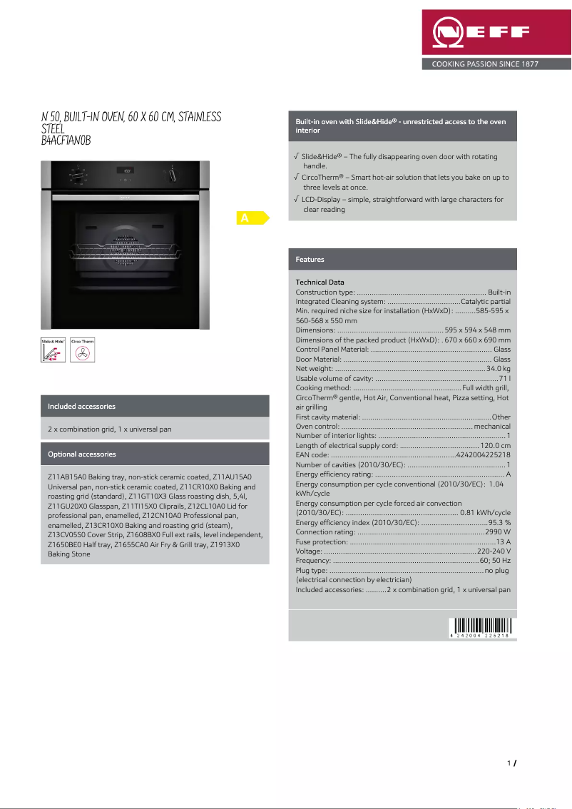 First page image of the manual for B4ACF1AN0B