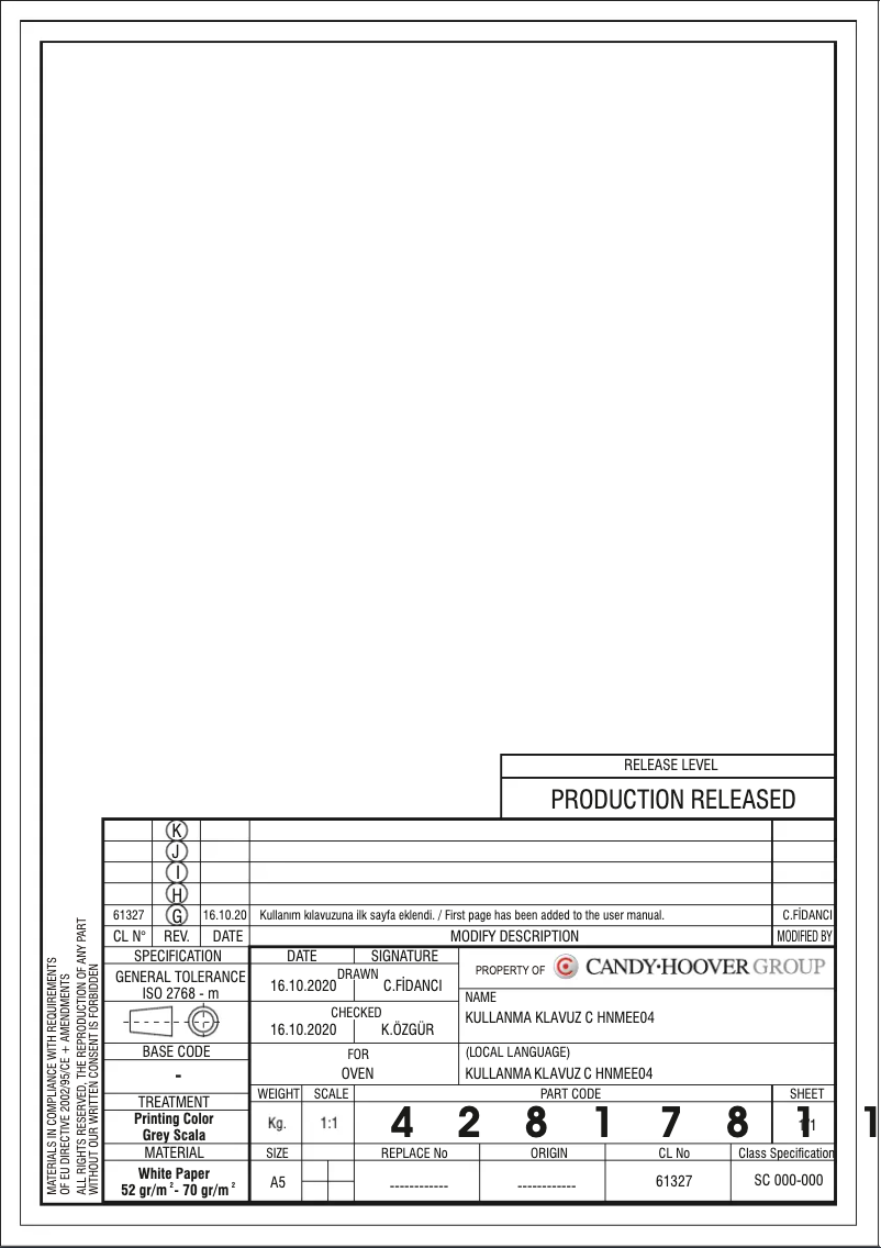 Page 1 of the manual User Manual Candy FCS100N/E1