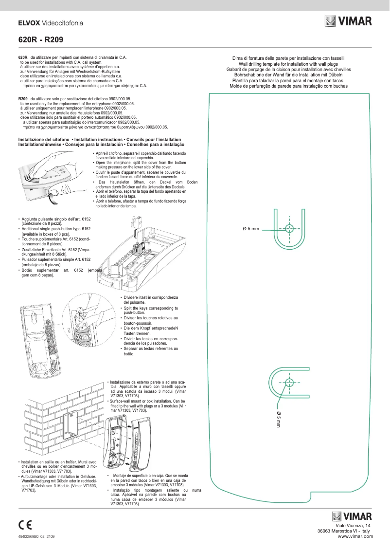 Page 1 of the manual User Manual Vimar ELVOX 620R