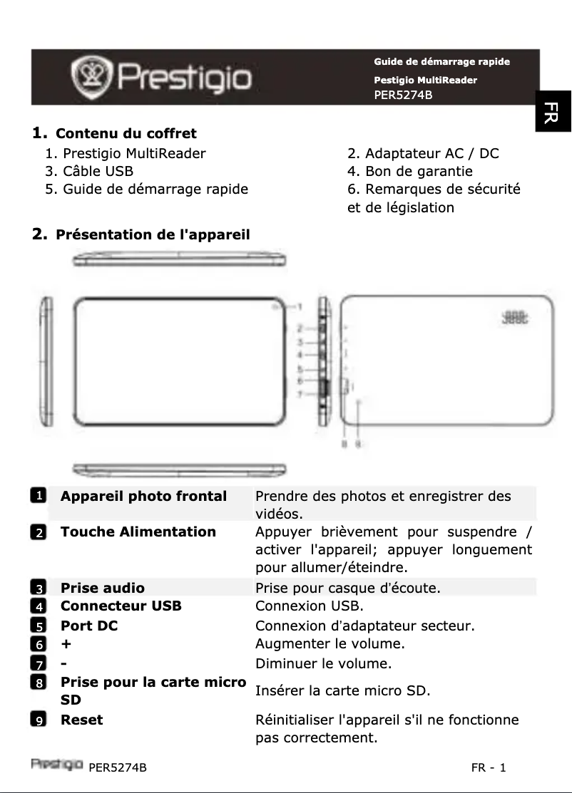 Page 1 of the manual User Manual Prestigio MultiReader 5274