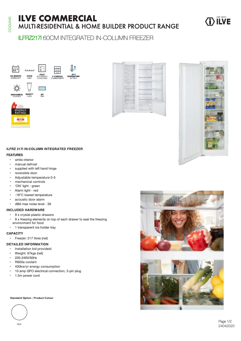 Page 1 of the manual Technical Sheet Ilve ILFRZ217I