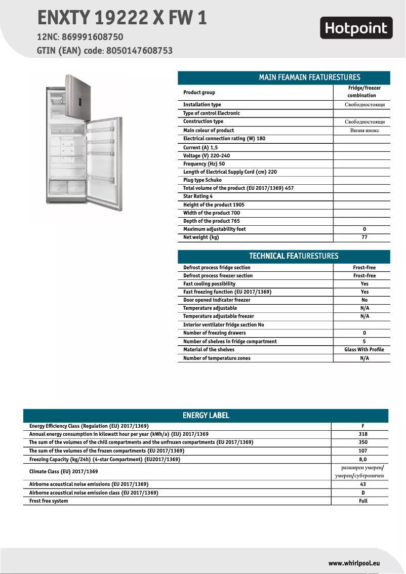 First page image of the manual for ENXTY 19222 X FW 1