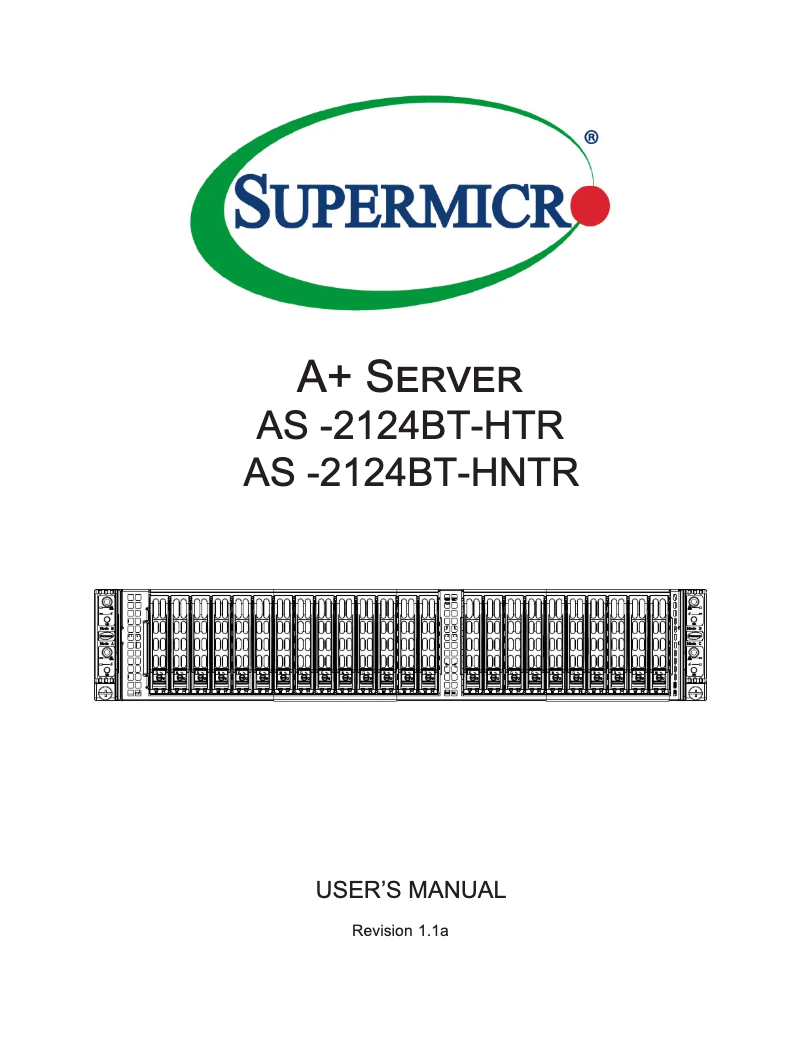 First page image of the manual for A+ Server 2124BT-HNTR