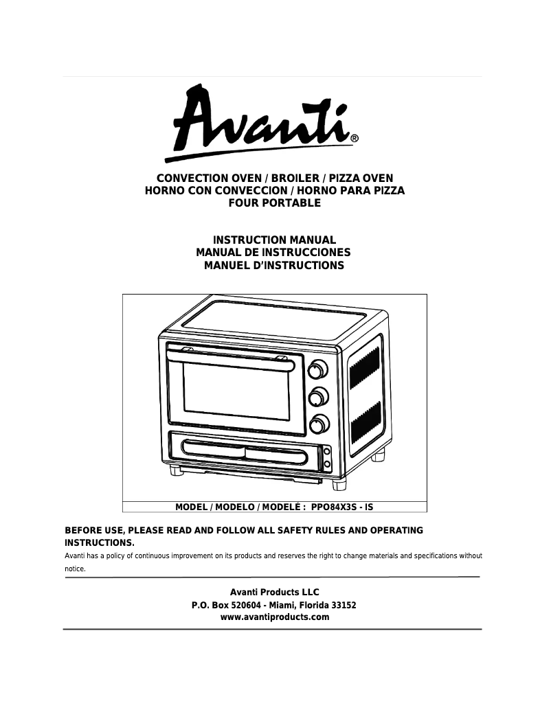Page 1 of the manual User Manual Avanti PPO84X3S-IS