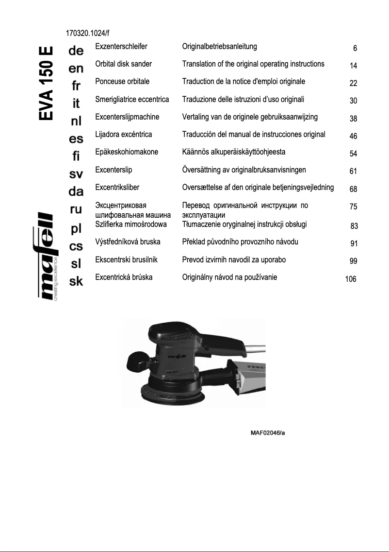 Page 1 of the manual User Manual Mafell EVA 150 E