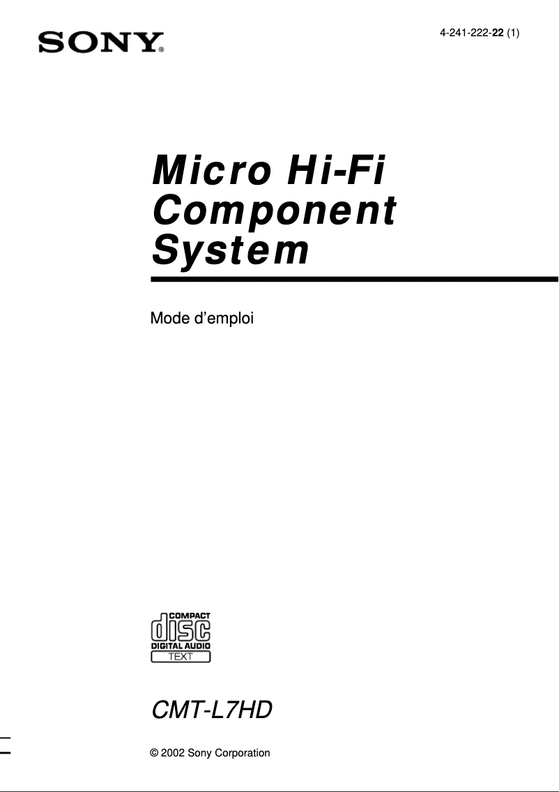 Page 1 of the manual User Manual Sony CMT-L7HD