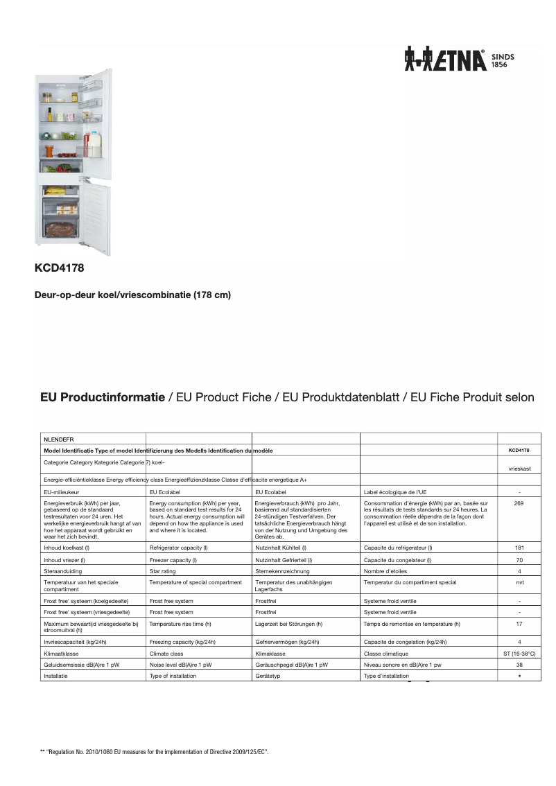 Page 1 of the manual Technical Sheet Etna KCD4178