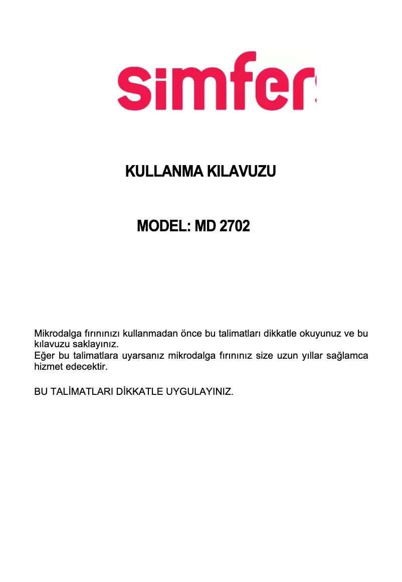 First page image of the manual for MD 2702