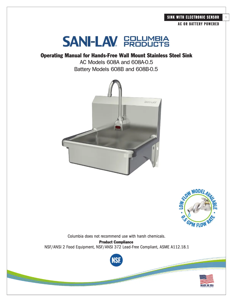 Page 1 of the manual User Manual Sani-Lav 608A