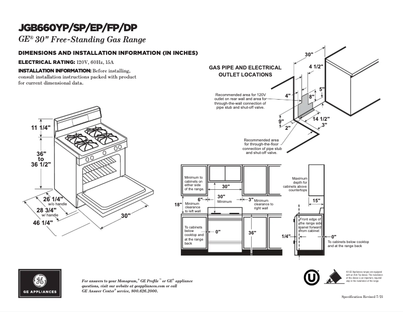 Page 1 of the manual Technical Sheet GE JGB660DPBB