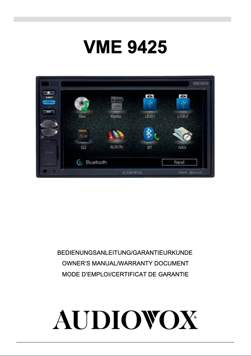 Page 1 of the manual User Manual audiovox VME 9425