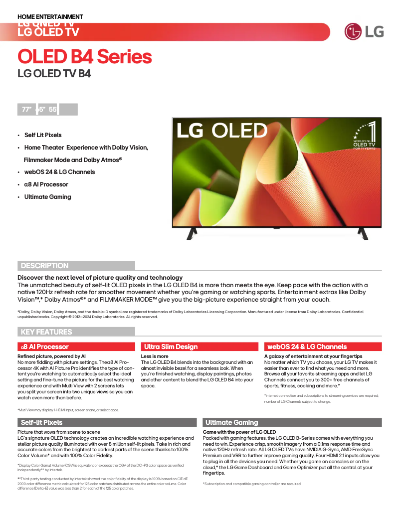 Page 1 of the manual Technical Sheet LG OLED55B4PUA