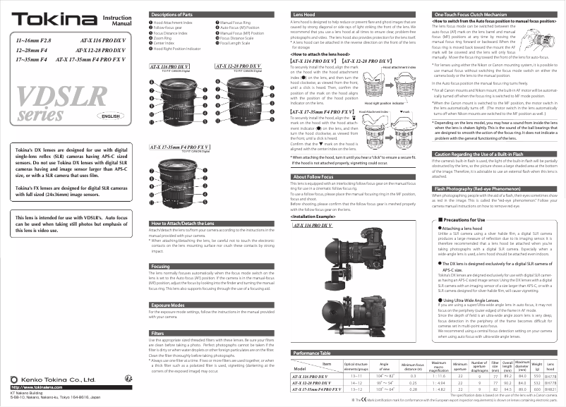 Page 1 of the manual User Manual Tokina 11-16mm f/2.8 DX II Nikon