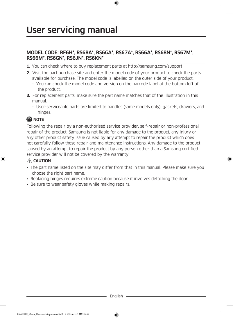 Page 1 of the manual User Manual Samsung RS67A8810SL