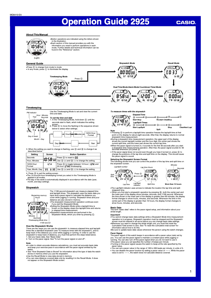 Page 1 of the manual User Manual Casio W-752D-1AVES