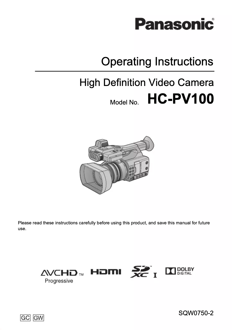 Page 1 of the manual User Manual Panasonic HC-PV100