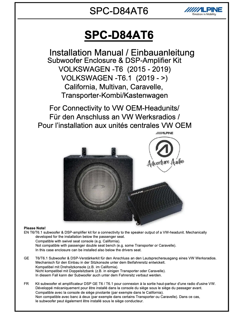 First page image of the manual for SPC-D84AT6