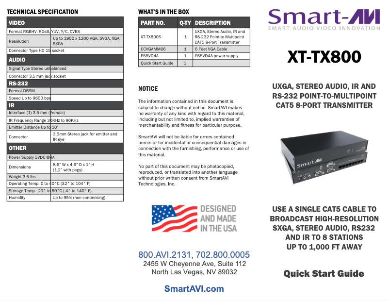 First page image of the manual for XT-TX800