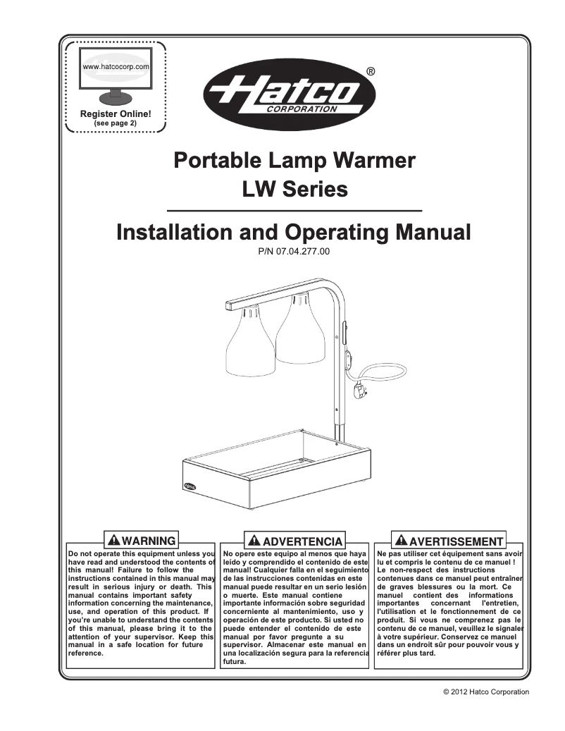 Page 1 of the manual User Manual Hatco LW-2