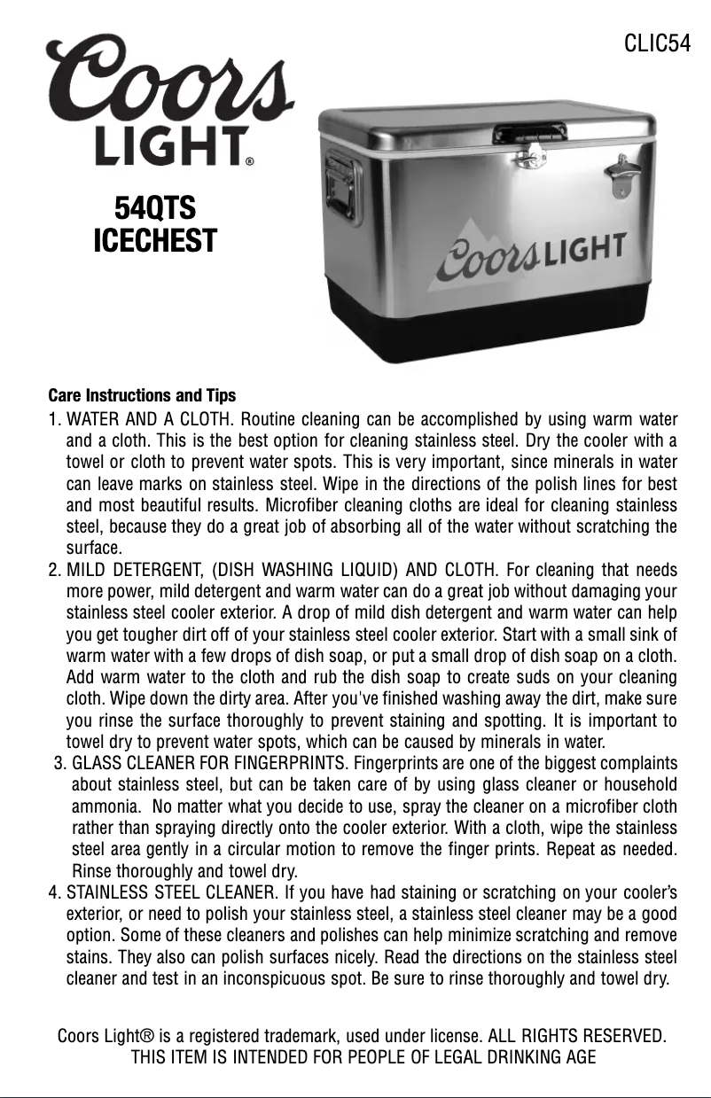 Page 1 of the manual User Manual Coors Light CLIC54