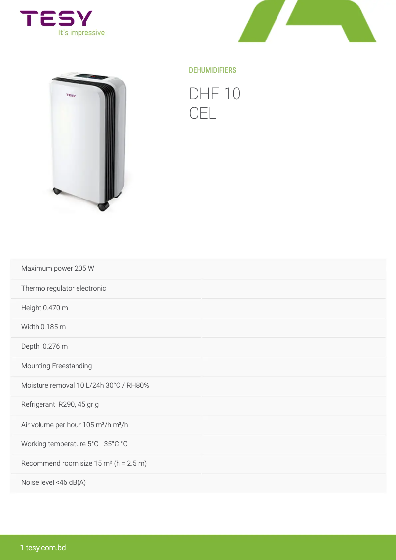 Page 1 of the manual User Manual Tesy DHF 10 CEL