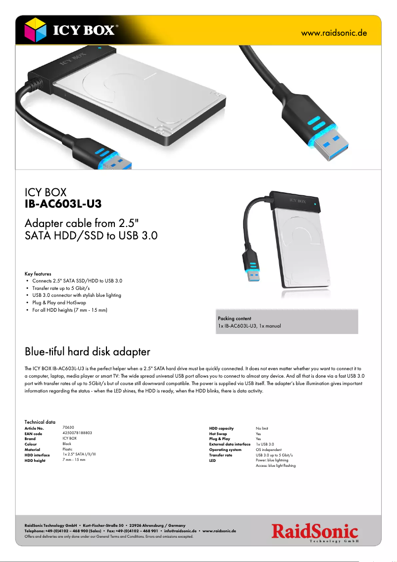 Page 1 of the manual Technical Sheet Icy Box IB-AC603L-U3