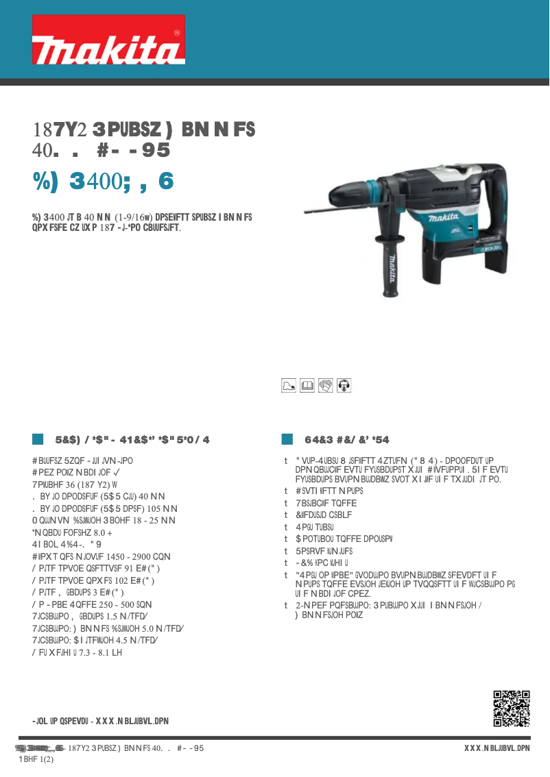 Page 1 of the manual Technical Sheet Makita DHR400ZKU