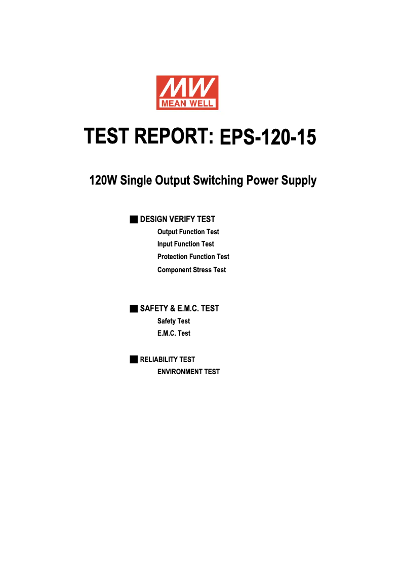 Page 1 of the manual Technical Sheet Mean Well EPS-120-15