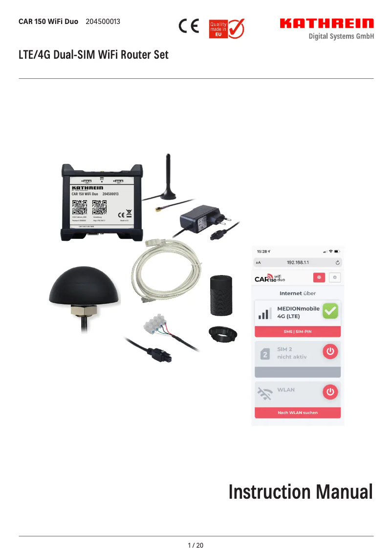 First page image of the manual for CAR 150 WiFi Duo