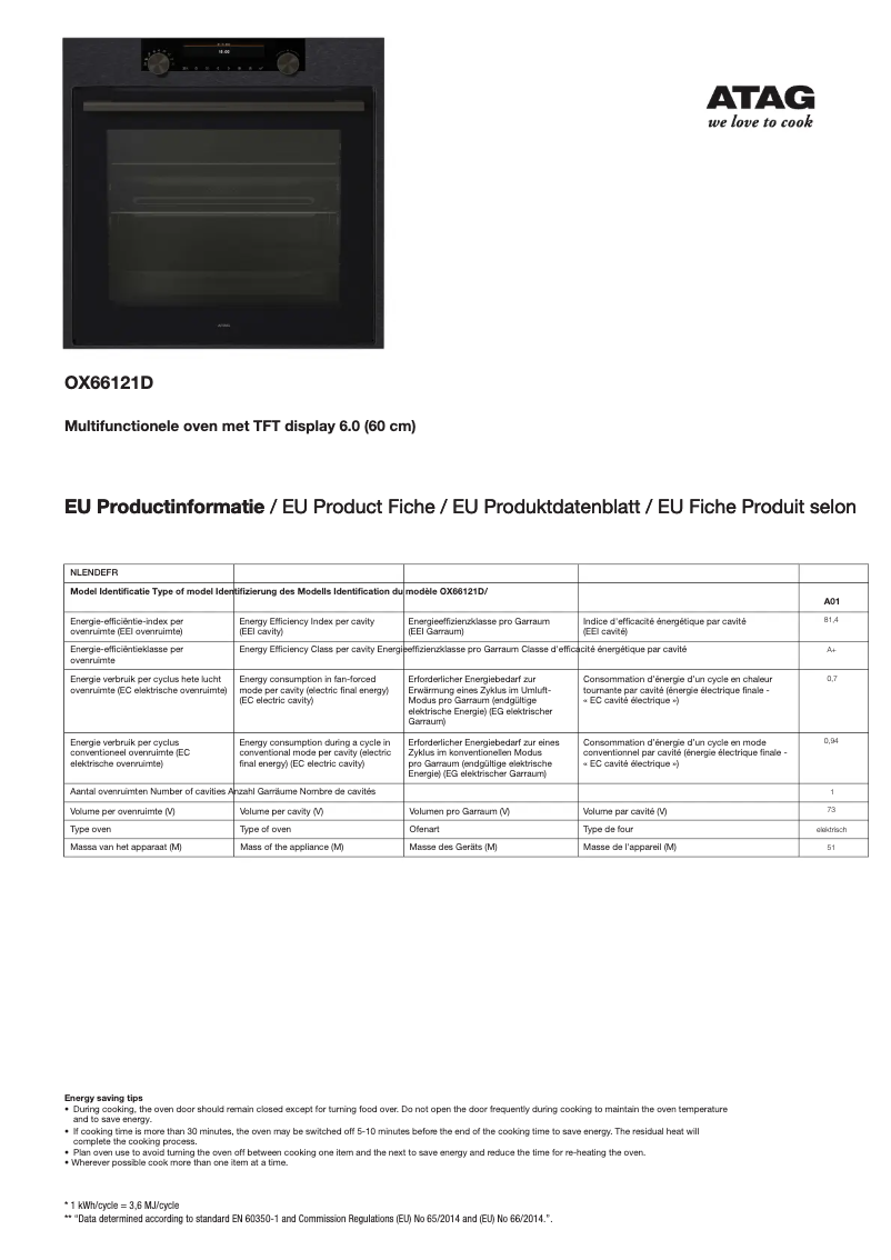 First page image of the manual for OX66121D