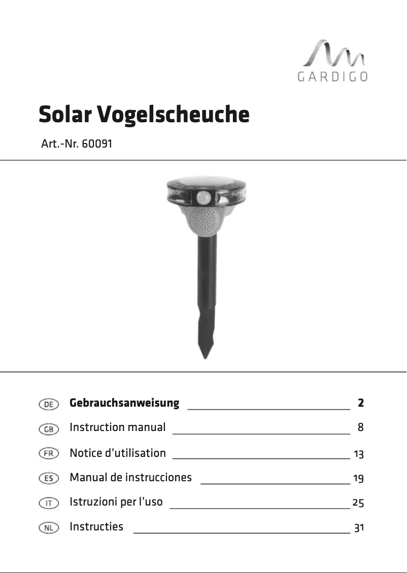 Page 1 of the manual User Manual Gardigo 60091