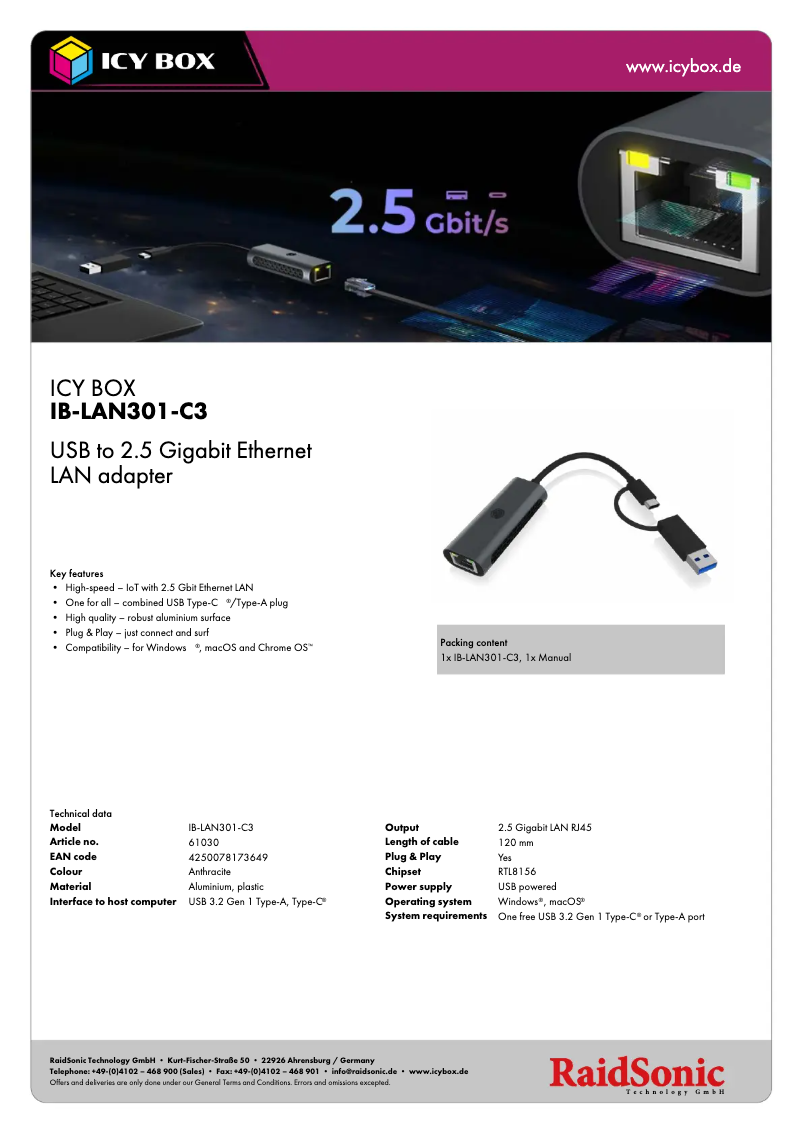 First page image of the manual for IB-LAN301-C3