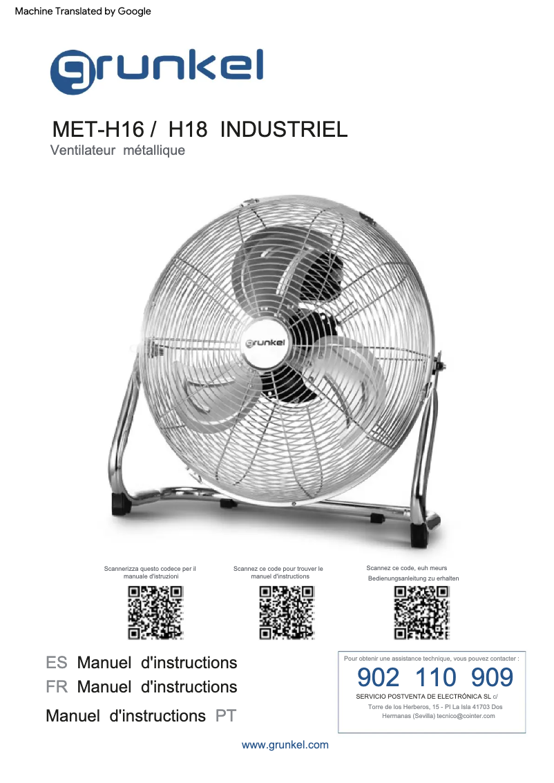 Page 1 of the manual User Manual Grunkel MET-H16 Industrial