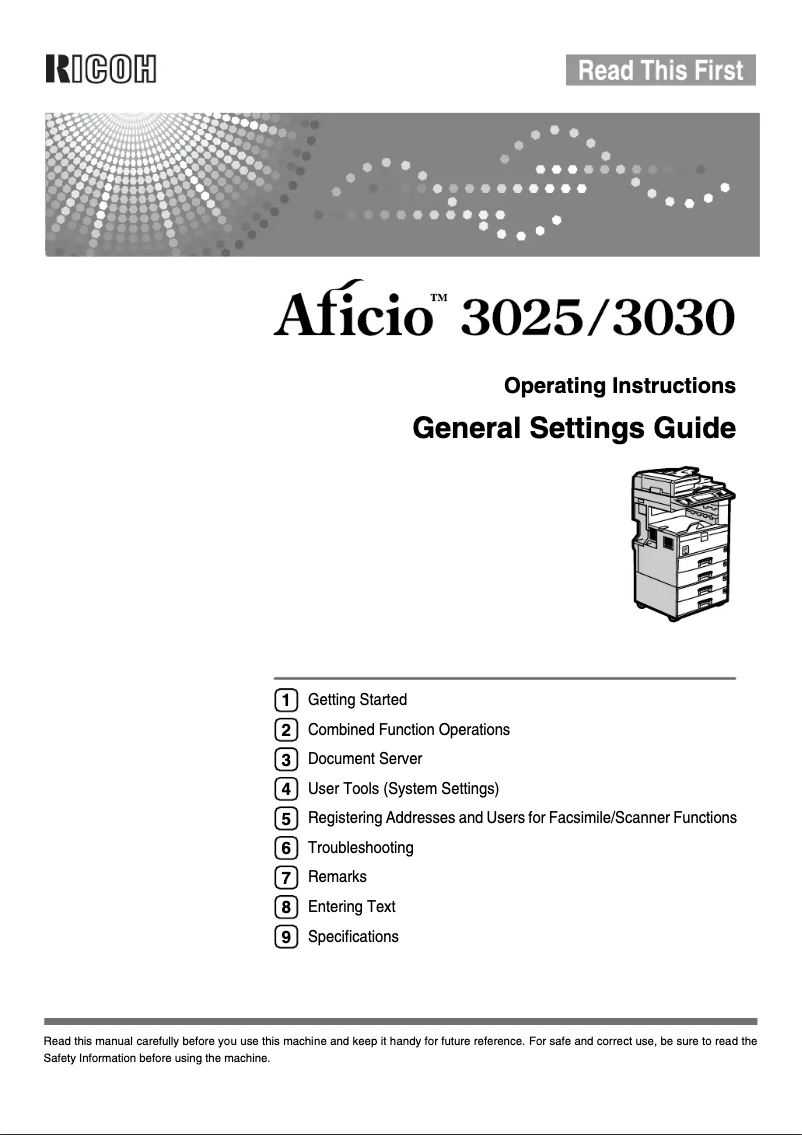 First page image of the manual for Aficio 3025