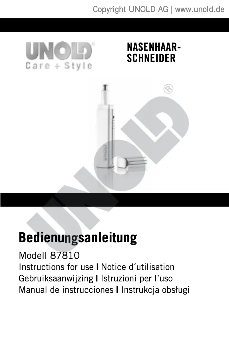 Page 1 of the manual User Manual Unold Luxury Trim 87810