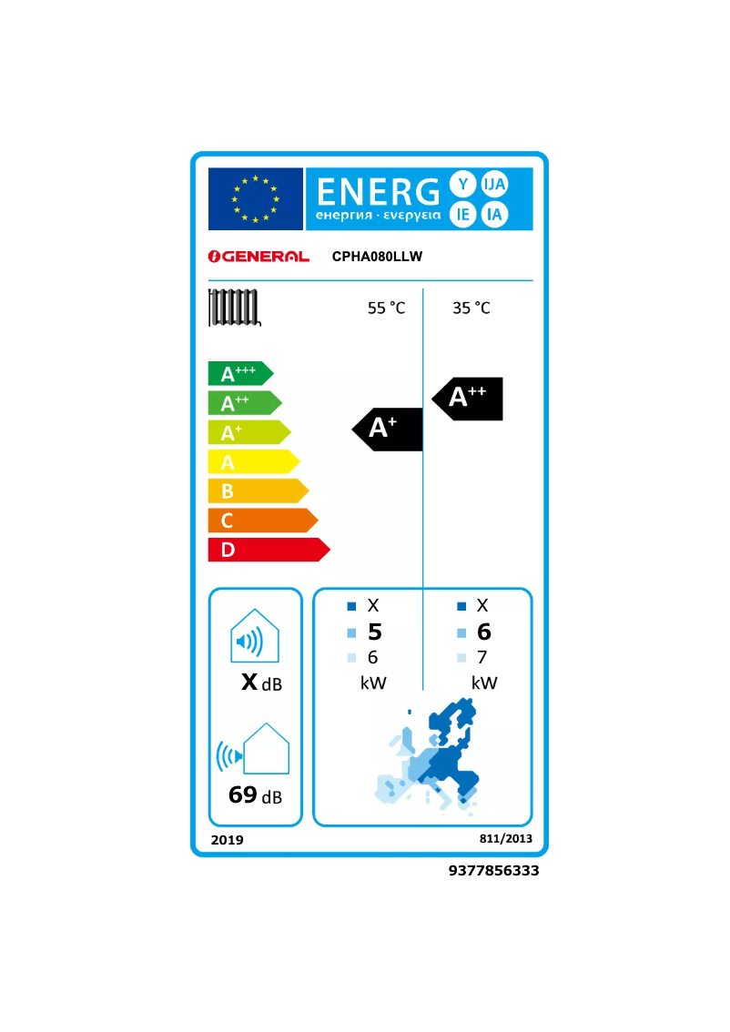 Page 1 of the manual Energy Label Fujitsu CPHA080LLW