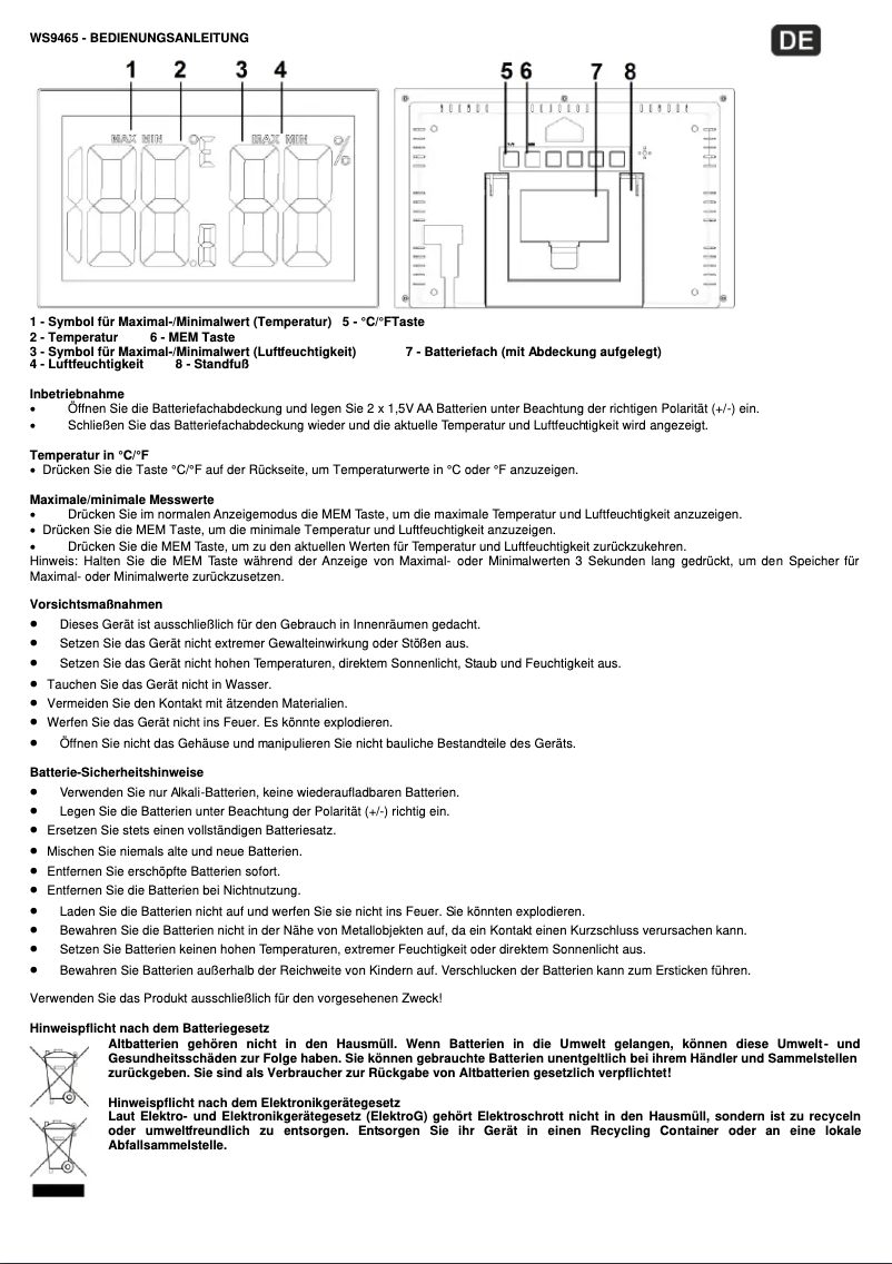 Page 1 of the manual User Manual Techno Line WS 9465