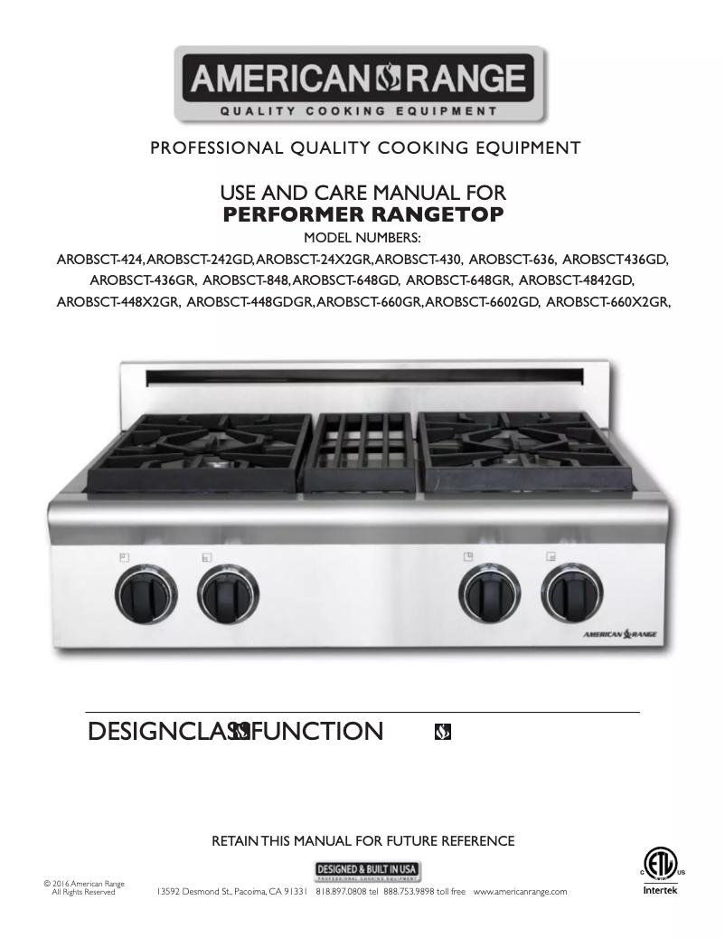 First page image of the manual for Performer AROBSCT-4482GD