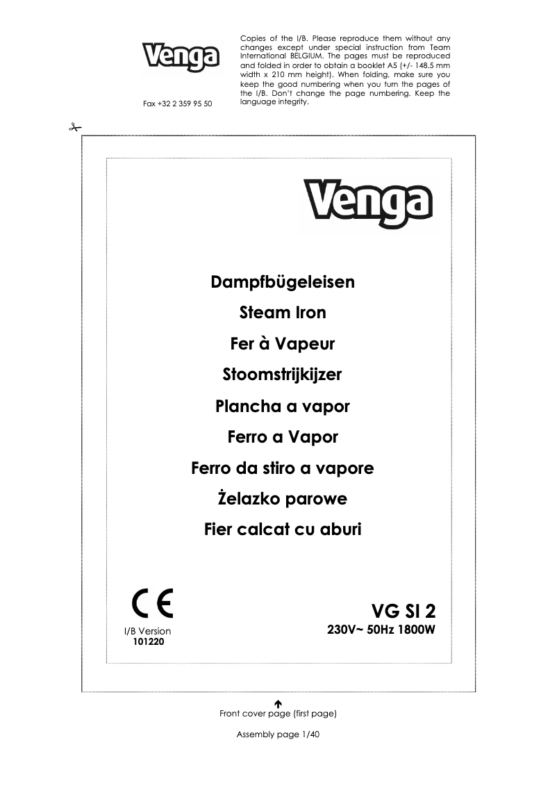 Page 1 of the manual User Manual Venga VG SI 2