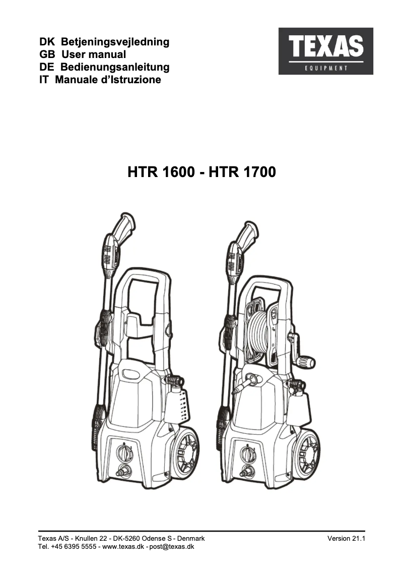 Page 1 of the manual User Manual Texas HTR 1700